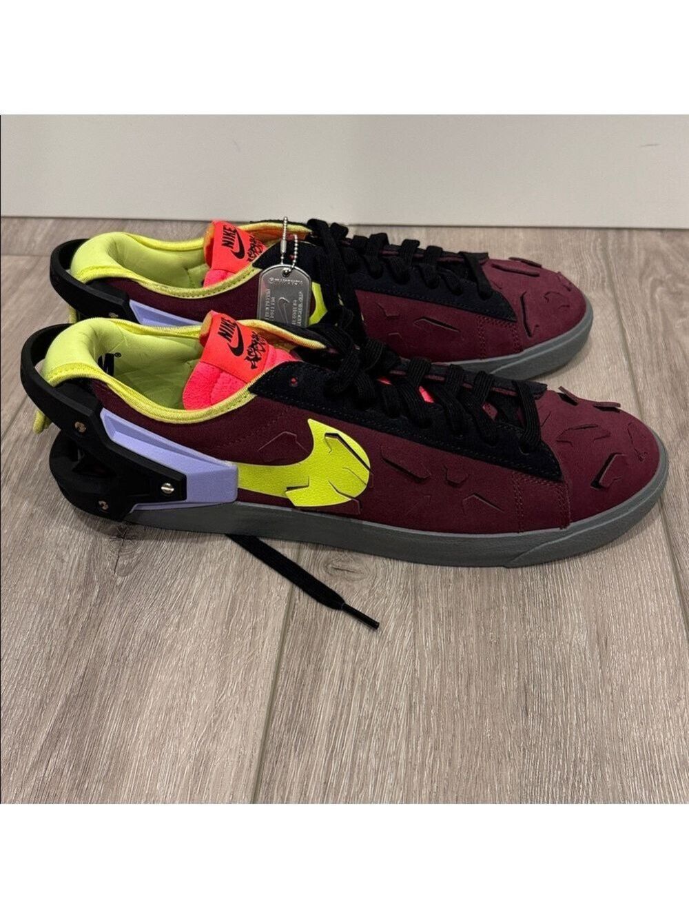 Nike Men's Burgundy and Neon Sneakers - Picture 6 of 12